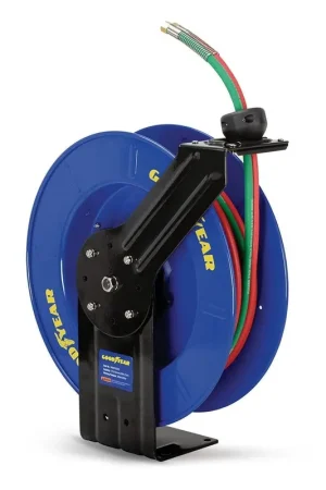 Super Sale Goodyear Oxy-Acetylene Welding Hose Reel - Twin 1/4" x 50' Ft Hoses, Max 300 PSI, 1/4" MNPT Connections