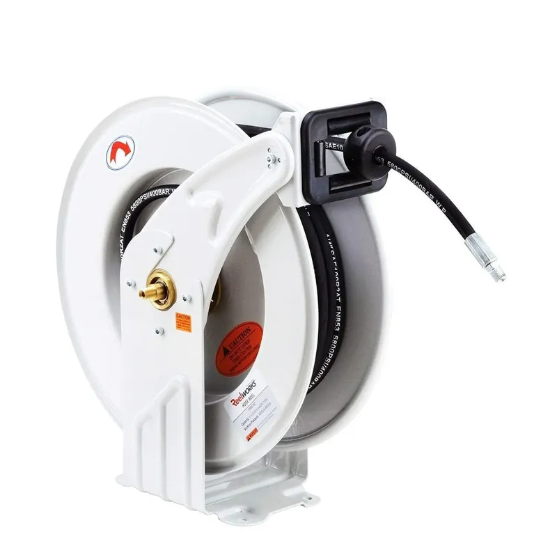 ReelWorks Industrial Retractable Oil Hose Reel - 1/2" x 50'FT, 1/2" MNPT Connections, Dual Arm Trending