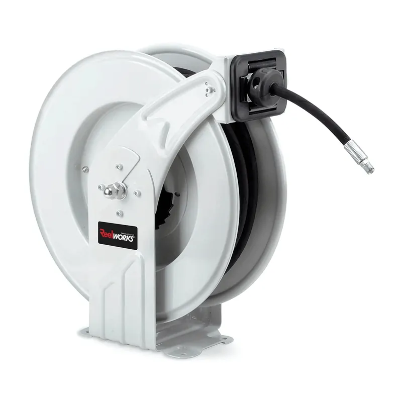 ReelWorks Industrial Retractable Grease Hose Reel - 1/4" x 50'FT, 1/4" MNPT Connections, Single Arm Best Price