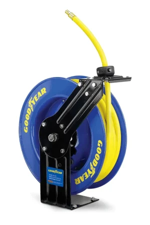 Goodyear Industrial Retractable Air Hose Reel - 3/8" x 50' Ft, 300 PSI Max, 1/4" NPT Connections, Single Arm Price Cut