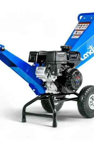 Landworks Compact Wood Chipper - 7HP Gas Engine, Adjustable Exit Chute, 3" Max Branch Diameter (Blue) Express Delivery