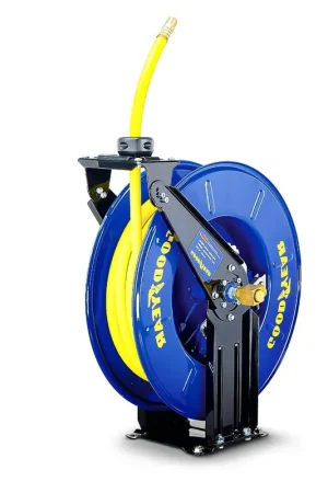 Goodyear Industrial Retractable Air Hose Reel - 1/2" x 50' Ft, 300 PSI Max, 1/2" NPT Connections, Dual Arm Genuine