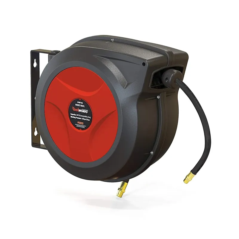 ReelWorks Mountable Retractable Air Hose Reel - 3/8" x 50'FT, 3' Ft Lead-In Hose, 1/4" NPT Connections Express Delivery