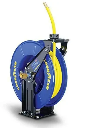 Goodyear Industrial Retractable Air Hose Reel - 3/8" x 50' Ft, 300 PSI Max, 1/4" NPT Connections, Dual Arm Best Price