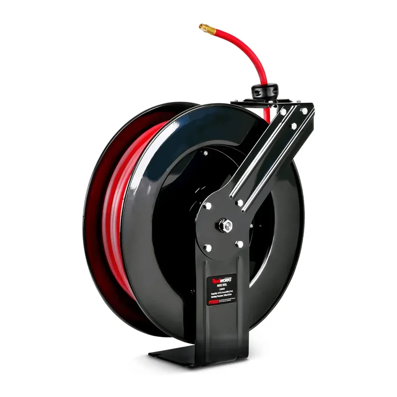 Fan Favorite Pre-Owned ReelWorks Air Hose Reel - 3/8" x 80' Ft, 300 PSI Max, 1/4" MNPT Connections, Single Arm