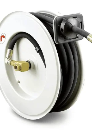 Best Choice Pre-Owned ReelWorks Industrial Retractable Oil Hose Reel - 1/2" x 50'FT, 1/2" MNPT Connections, Single Arm