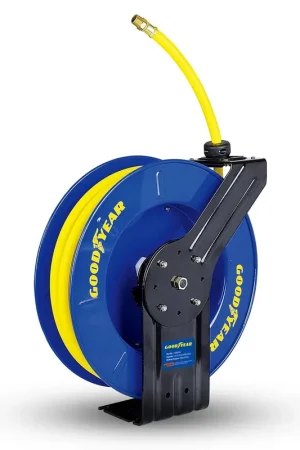 Pre-Owned Goodyear Air Hose Reel - 1/2" x 65' Ft, 300 PSI Max, 1/4" NPT Connections, Single Arm Buy Today