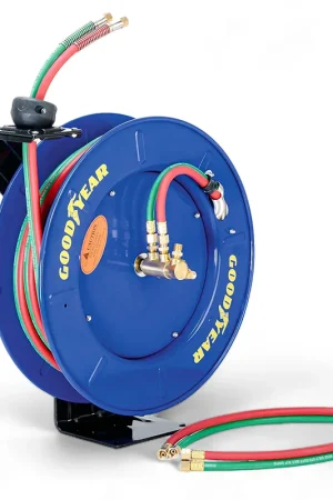 Price Drop Goodyear Welding Hose Reel - 1/4" x 65' Twin Oxygen Acetylene Hoses, Single Arm, 300 PSI