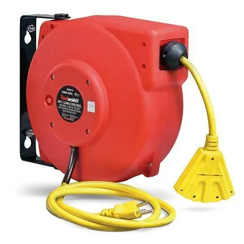 Don't Miss Out Pre-Owned ReelWorks Mountable Retractable Extension Cord Reel - 12AWG x 40' Ft, 3 Grounded Outlets, Max 15A