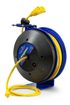 Genuine Pre-Owned Goodyear Industrial Retractable Extension Cord Reel - 12AWG x 50' Ft, 3 Grounded Outlets, Max 13A