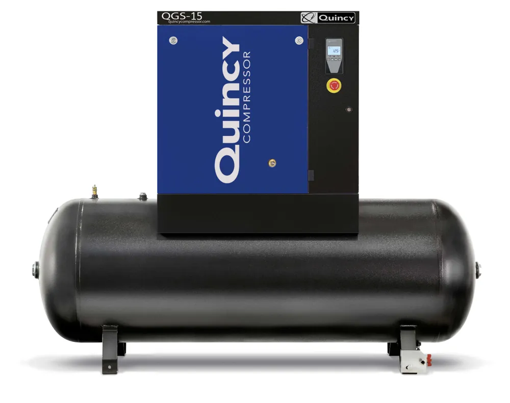 Quincy QGS 15 TM-3 15 HP 230/460 Volt Three Phase, 132 Gallon Horizontal Rotary Screw Air Compressor - 125 psi Flash Sale