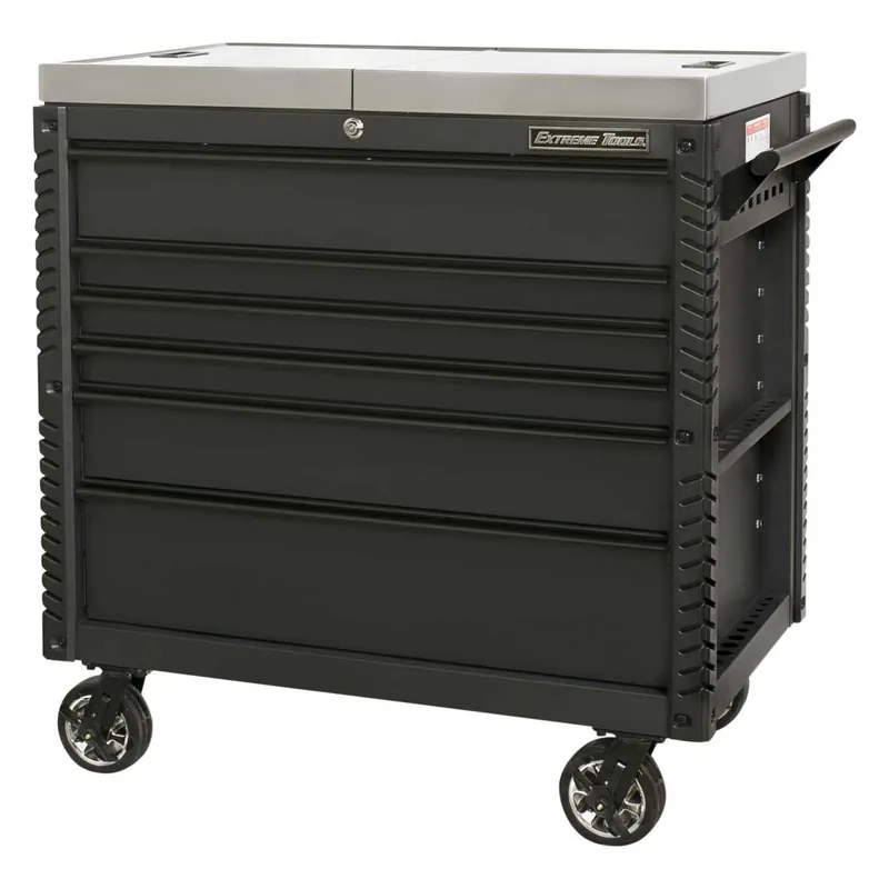 Professional Grade Extreme Tools EX4106TCSMBBK 41" 6 Drawer Deluxe Series Sliding Top Tool Cart -Matte Black with Black Drawer Pulls