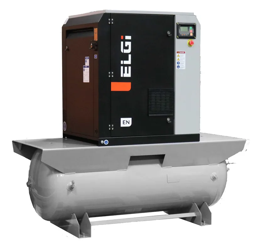 Budget Elgi EN05-150-60T-A2J 7.5 HP Single Phase Rotary Screw Air Compressor Compressor 60 Gallon Horizontal Tank Mount - 150 psi