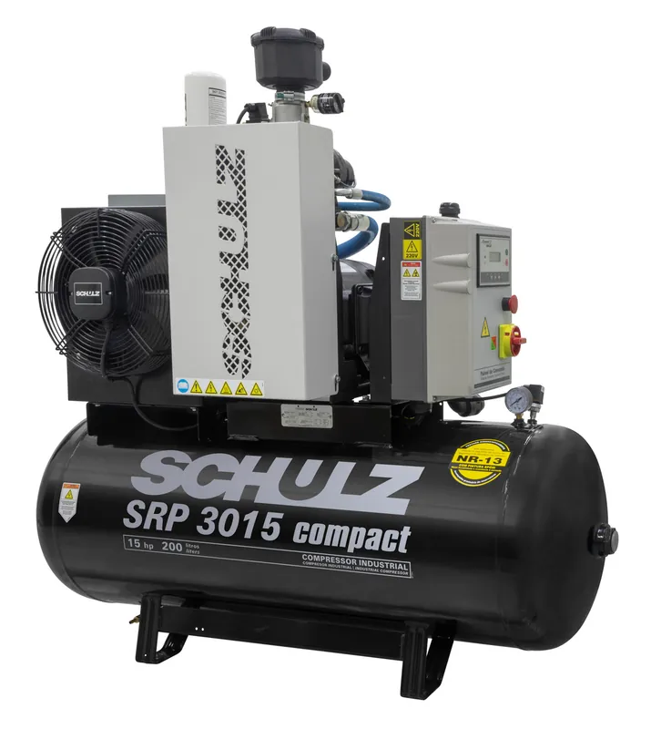 High Quality Schulz SRP 3015 Compact-II 15 HP 460 Volt Three Phase Open Rotary Screw Compressor