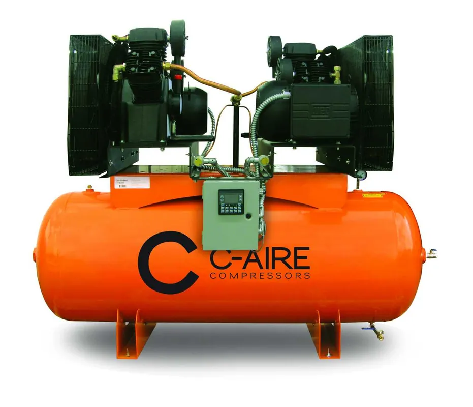 C-Aire A075D240-1230 2 x 7.5 HP 208-230 Volt Single Phase Duplex Air Compressor 240 Gallon Fresh Stock
