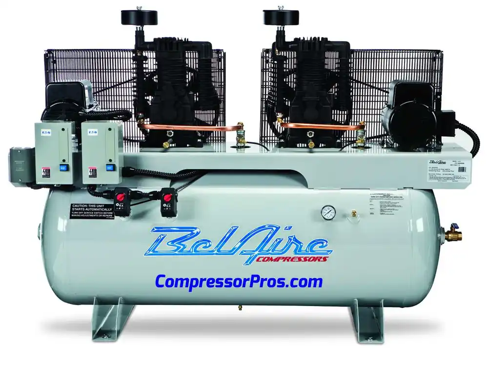 BelAire 6312D4 2 x 10 HP Duplex 460 Volt Three Phase Two Stage Cast Iron 120 Gallon Air Compressor Big Sale