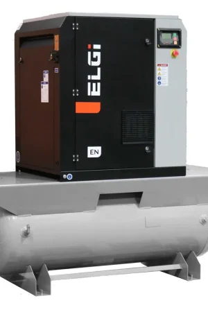 Elgi EN11-125-120T-A2 15 HP 208/230/460 Volt Three Phase Rotary Screw Air Compressor Compressor 120 Gallon Horizontal Tank Mount - 125 psi Hot Picks