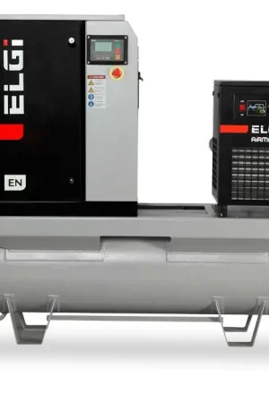 Hot Picks Elgi EN05-150-60T-G2J 7.5 HP Single Phase Rotary Screw Air Compressor Compressor 60 Gallon Horizontal Tank Mount with Dryer - 150 psi