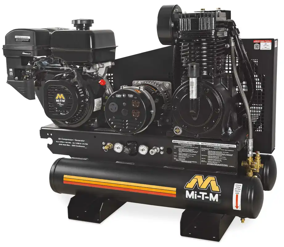 Mi-T-M AG2-SM14-08M1E 14 HP Mi-T-M Engine Powered Twin Tank Air Compressor/Generator Combo Electric Start Save Now