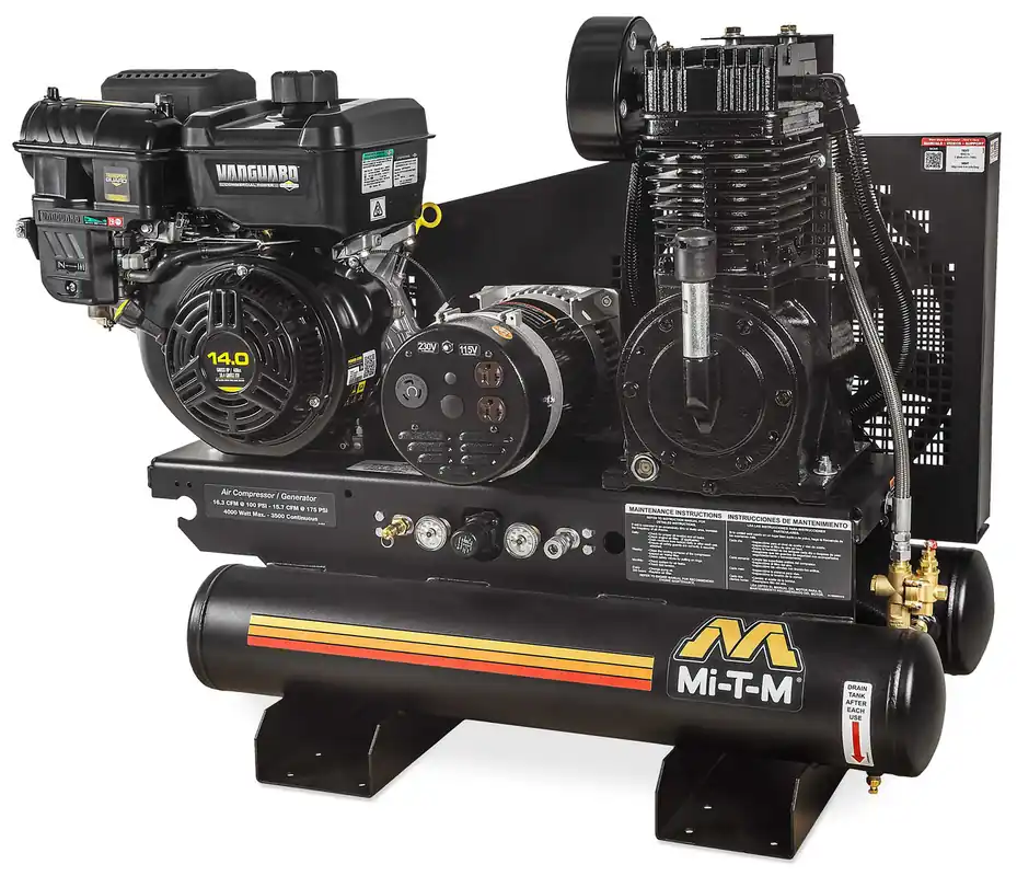 Mi-T-M AG2-SV14-08M1E 13 HP Briggs Vanguard Engine Powered Twin Tank Air Compressor-Generator Combo Electric Start Certified