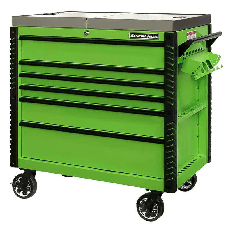 Order Now Extreme Tools EX4106TCSGNBK 41" 6 Drawer Deluxe Series Sliding Top Tool Cart -Green with Black Drawer Pulls
