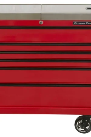 High Quality Extreme Tools EX4106TCSRDBK 41" 6 Drawer Deluxe Series Sliding Top Tool Cart -Red with Black Drawer Pulls