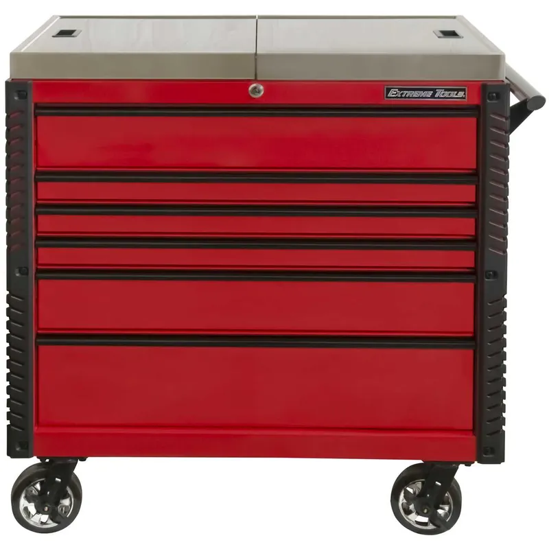 High Quality Extreme Tools EX4106TCSRDBK 41" 6 Drawer Deluxe Series Sliding Top Tool Cart -Red with Black Drawer Pulls