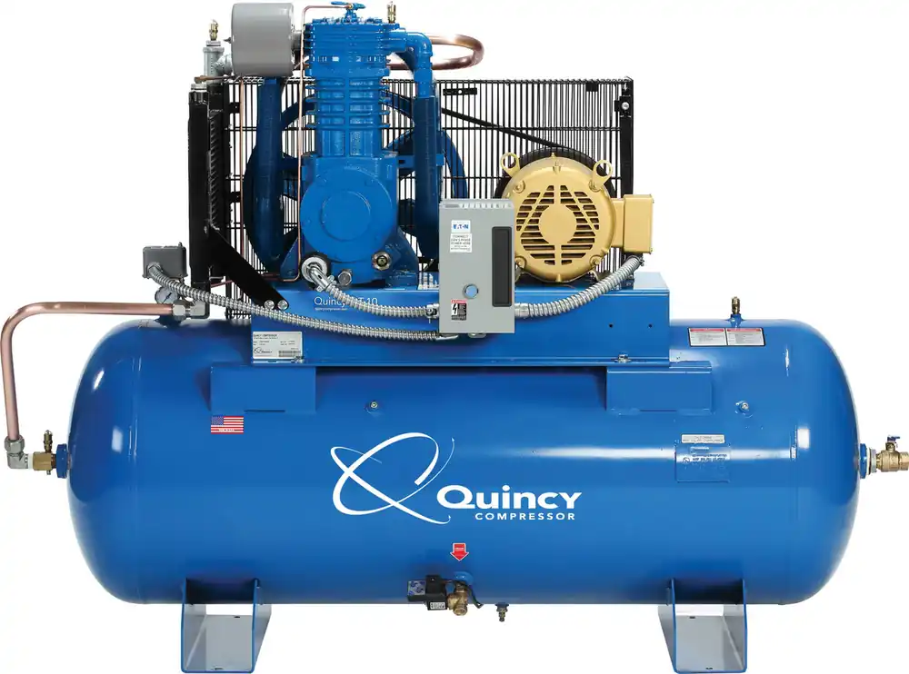 One Day Deal Quincy 4103D12HCB23M 10 HP MAX, 230 Volt Three Phase, Two Stage, 120 Gallon Horizontal Air Compressor