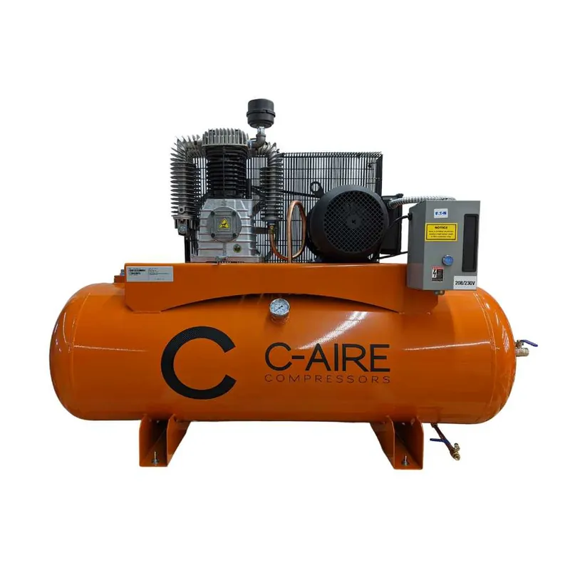 New Release C-Aire K075H080-1230FP 7.5 HP Single Phase Two Stage 80 Gallon Horizontal Full Featured Air Compressor