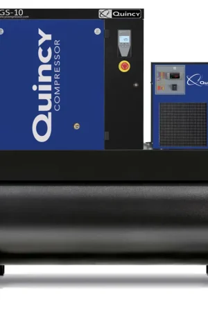 Quincy QGS 10 TMD-3 10 HP 230/460 Volt Three Phase, 132 Gallon Horizontal Rotary Screw Air Compressor with Dryer - 125 psi Secure Checkout
