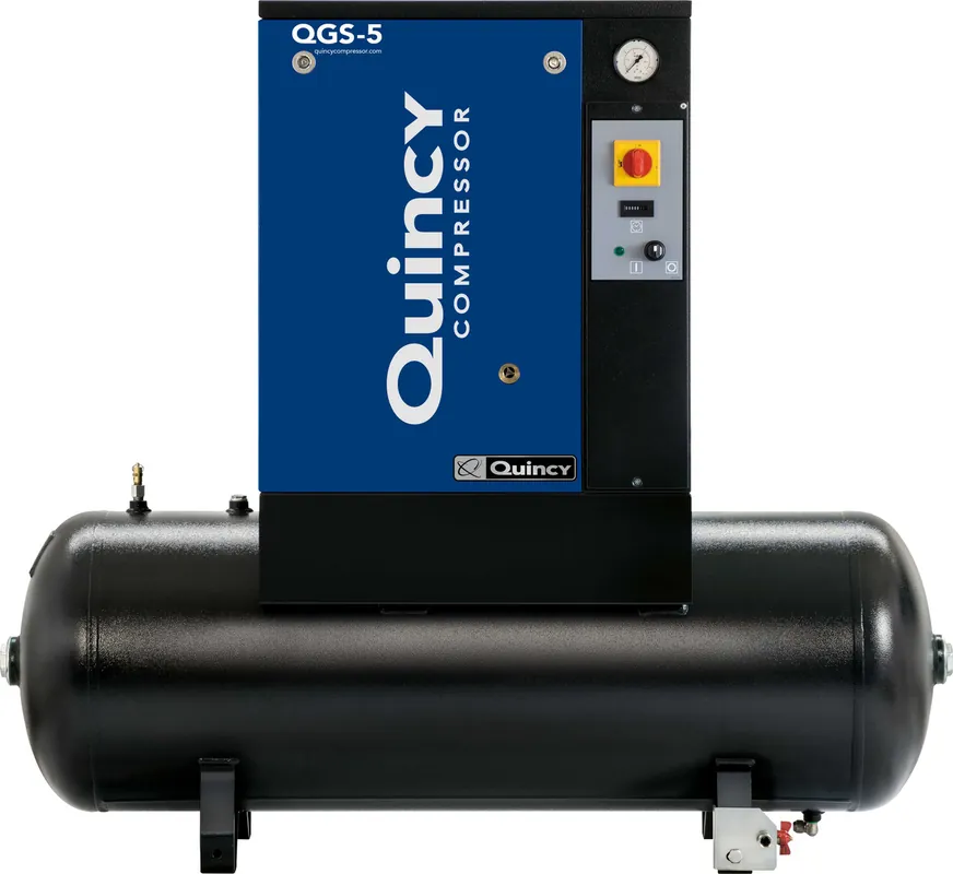Authentic Quincy QGS 5 TM-1 5 HP 230 Volt Single Phase 60 Gallon Tank Mount Rotary Screw Air Compressor - QGS 5 TM-1