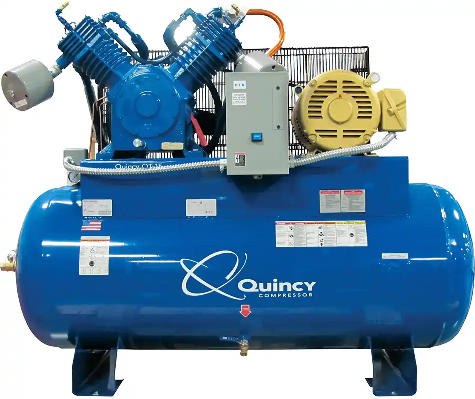 Factory Price Quincy 5153D12HCB46M 15 HP QP MAX, 460 Volt Three Phase, Two Stage, Pressure Lubricated 120 Gallon Horizontal Air Compressor